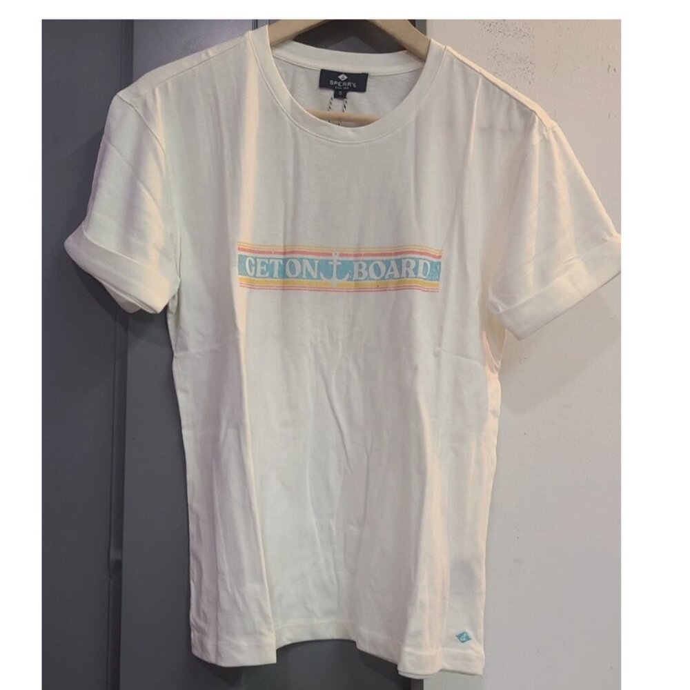 Sperry Ladies White T-Shirt 'Get On Board' with Folded Sleeves